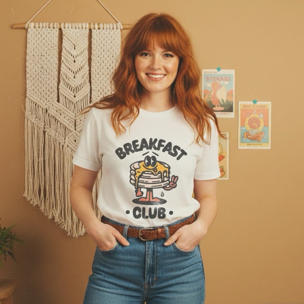 Breakfast Club Mascot Graphic Tee Pancakes Funny Retro T-Shirt Super Soft